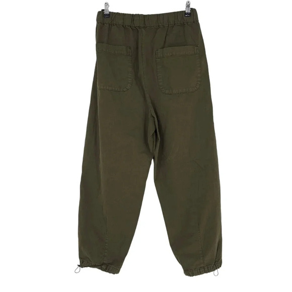 Zara Relaxed Daily Pants Olive Green Pleated High Rise Wide Barrel Ankle Pant - Picture 3 of 5